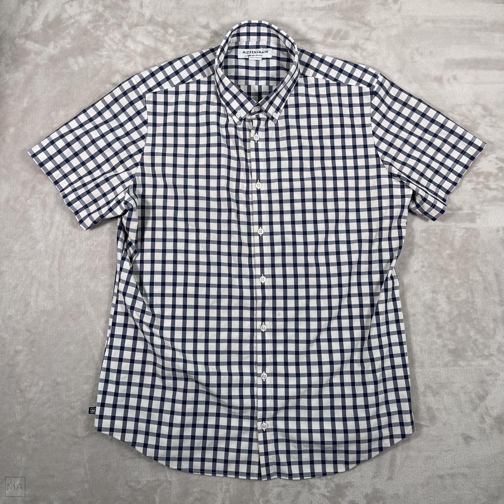 Mizzen+Main	Men's Button Down Leeward Short Sleeve Checkered Trim XL Blue/White